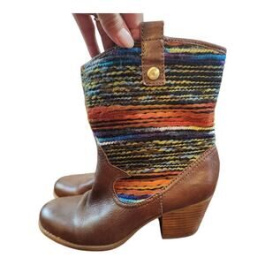 Bandolino brown leather textile mid-calf heel women's boots western southwest